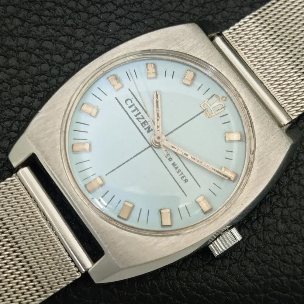 Vintage 1973 Citizen Manual Wound Mens Silver Watch & White accents